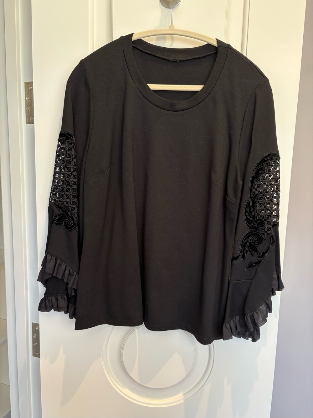 Kobi Halperin Black Long-Sleeve Embellished Ruffle Top